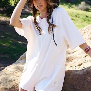 Free People Hot Shot Tee Romper- Size Small- Blch Clay-NWT